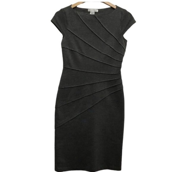 London Times sheath dress charcoal grey short sleeves slimming size 4 - Picture 1 of 13